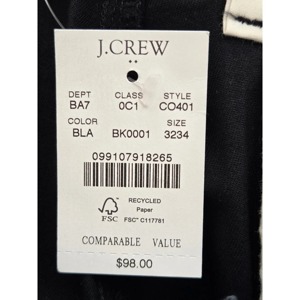 J. Crew Original Chino Pant Athletic Slim‎ Mens 32x34 Black NWT $98 CO401